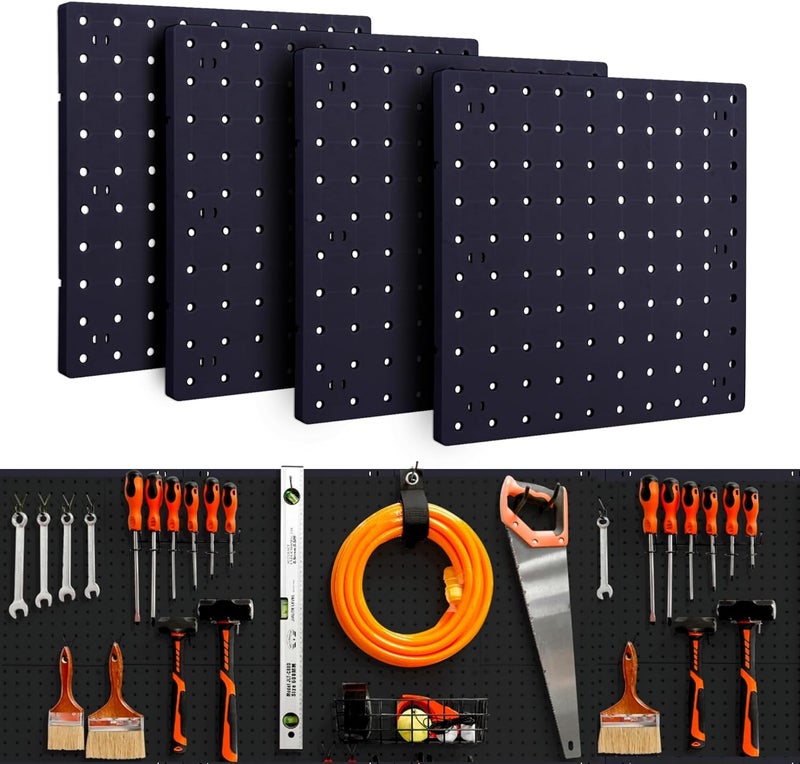 Lansi 4Pcs Peg Board, Black Pegboard Wall Organizer Panels Wall Mount, ABS Pegboard for Craft Room Garage Kitchen Workshop, ABS Peg Boards Easy Installation - Image 1